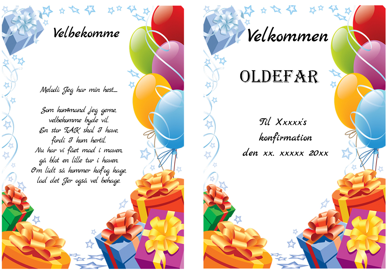 Velkommensange til fødselsdag – - i et bordkort